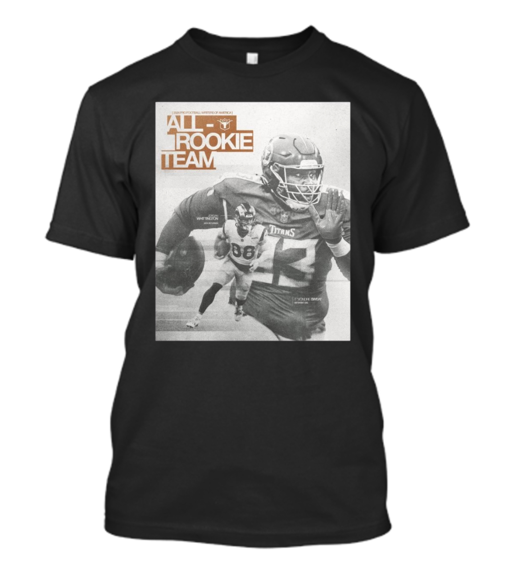 Texas Longhorns Football Jordan Whittington T’Vondre Sweat 2024 Pro Football Writers America All-Rookie Team T-Shirt