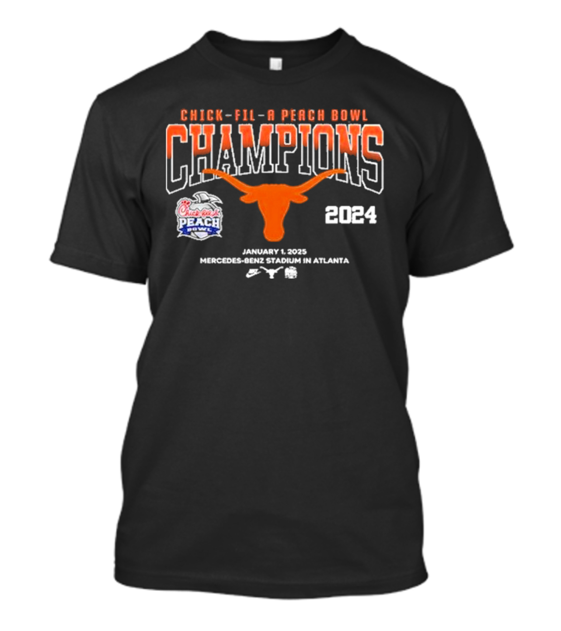 Texas Longhorns Chick-Fil-A Peach Bowl Champions 2024 January 1 Mercedes-Benz Stadium Atlanta T-Shirt