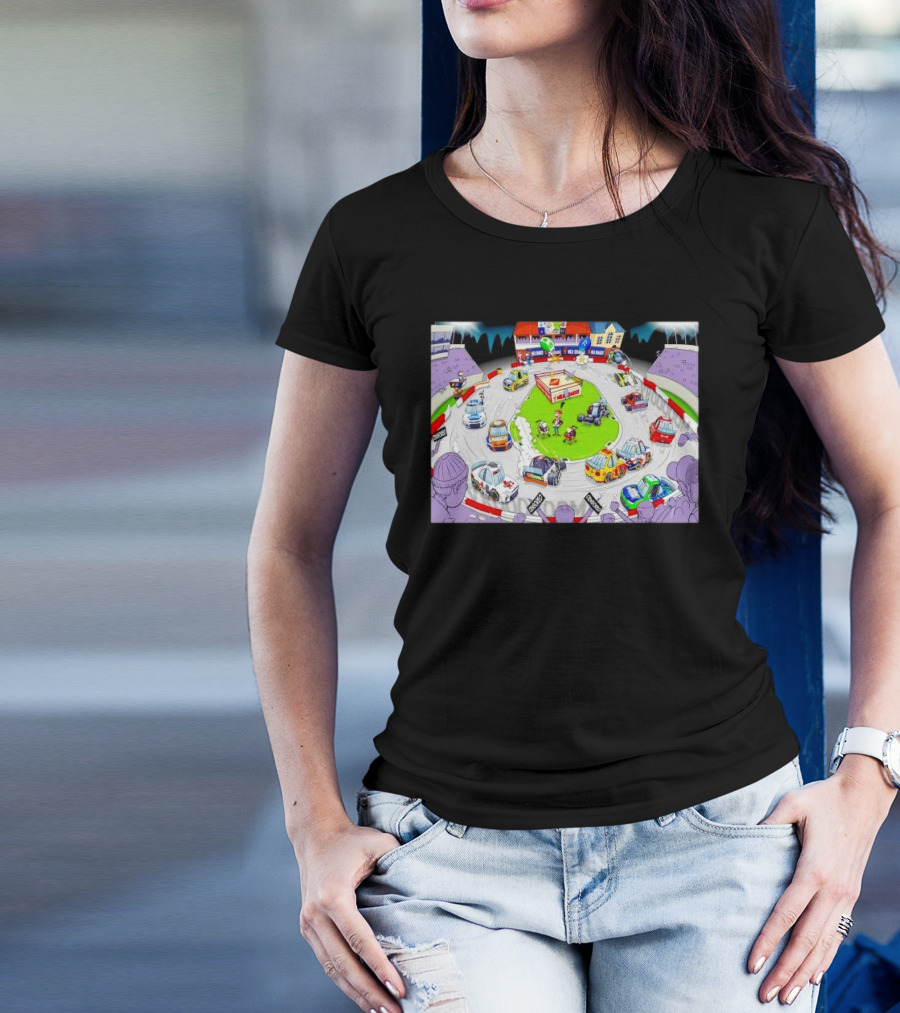 The Clash At Bowman Gray Stadium NASCAR Racing Daytona 500 Cartoon Track Scene T-Shirt