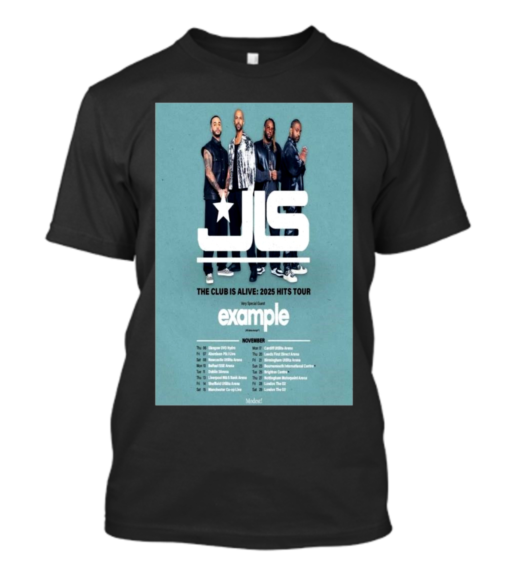 JLS The Club Is Alive 2025 Hits Tour Dates Featuring Special Guest Example T-Shirt