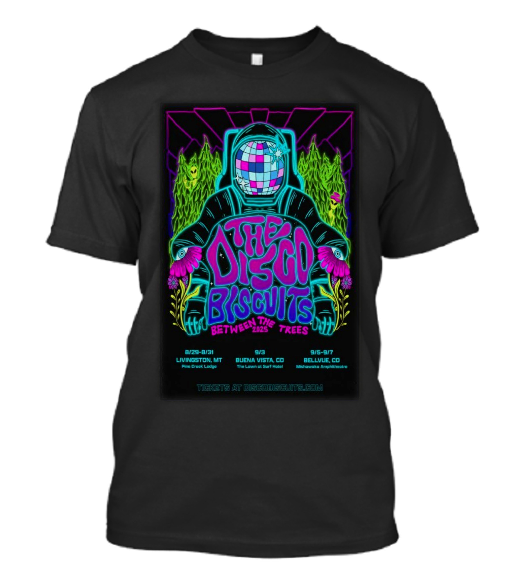 The Disco Biscuits Between The Trees Tour 2025 Livingston MT Buena Vista CO Bellvue CO Concert Dates T-Shirt