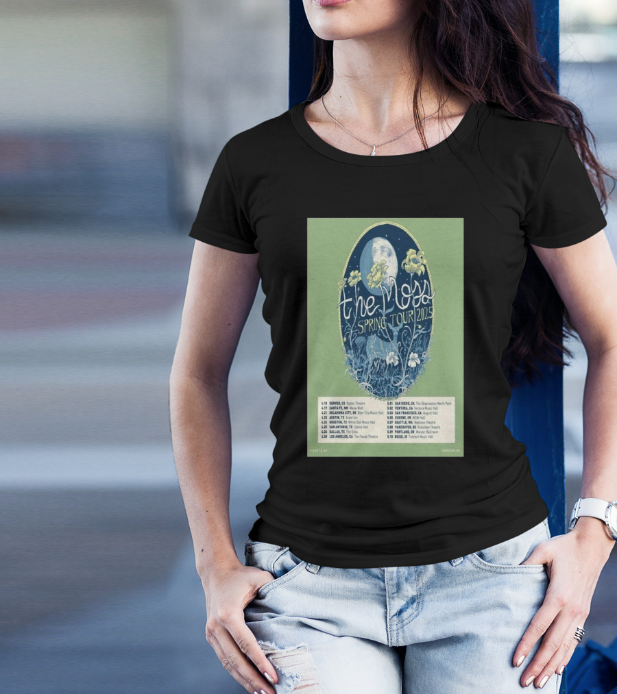 The Moss Spring Tour 2025 Concert Dates And Venues With Floral And Moon Design T-Shirt