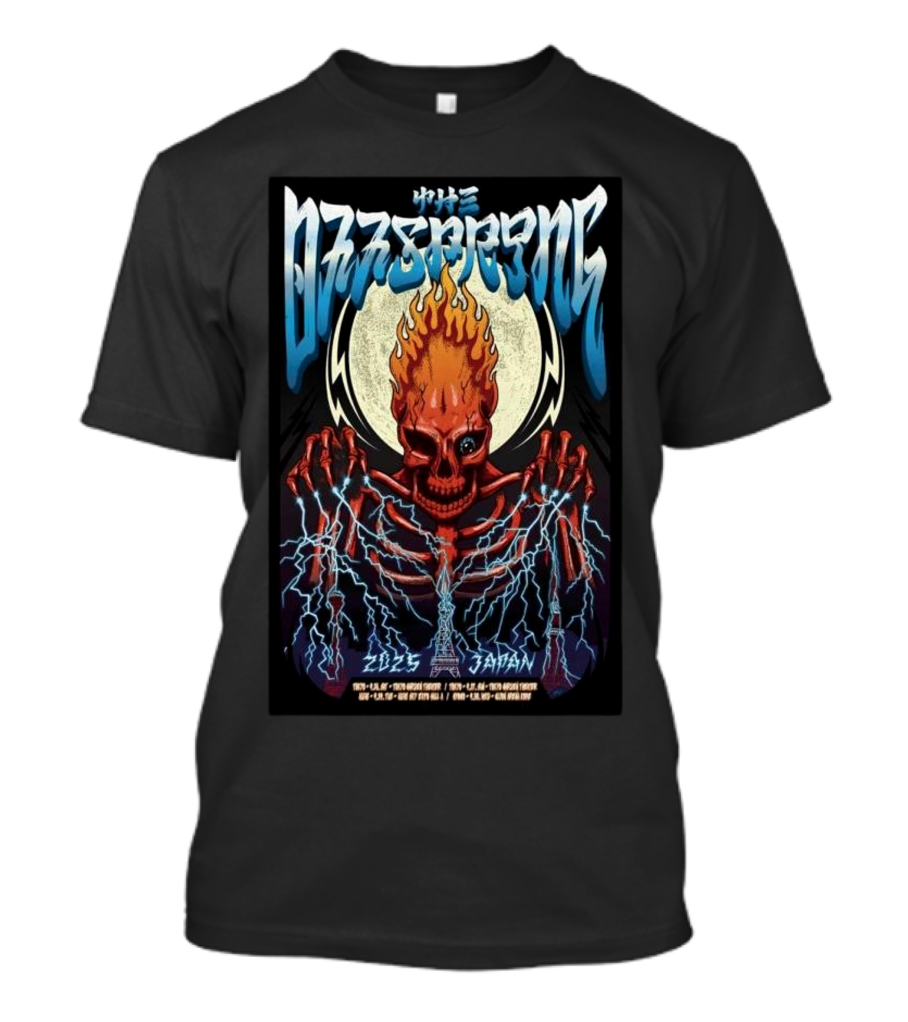 The Offspring Japan Tour 2025 Flaming Skull Art With Lightning And Full Moon T-Shirt