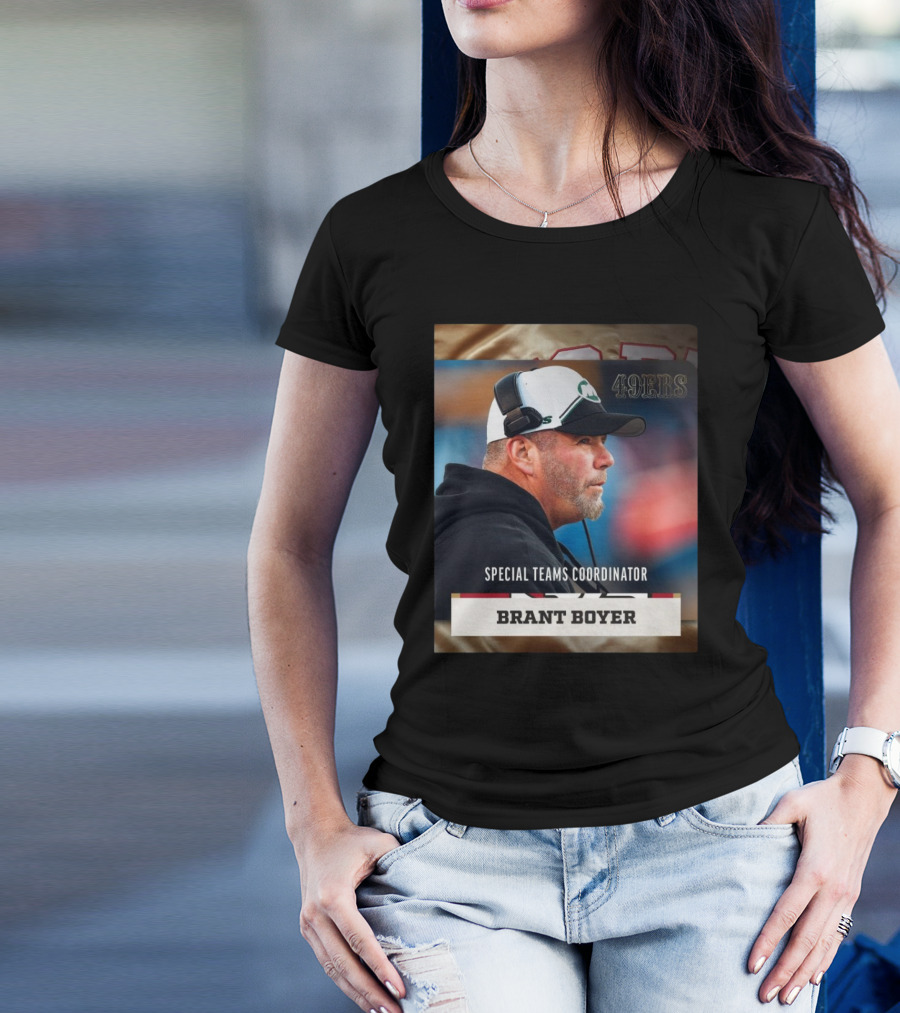 49ers Special Teams Coordinator Brant Boyer Image With Headset And Cap T-Shirt