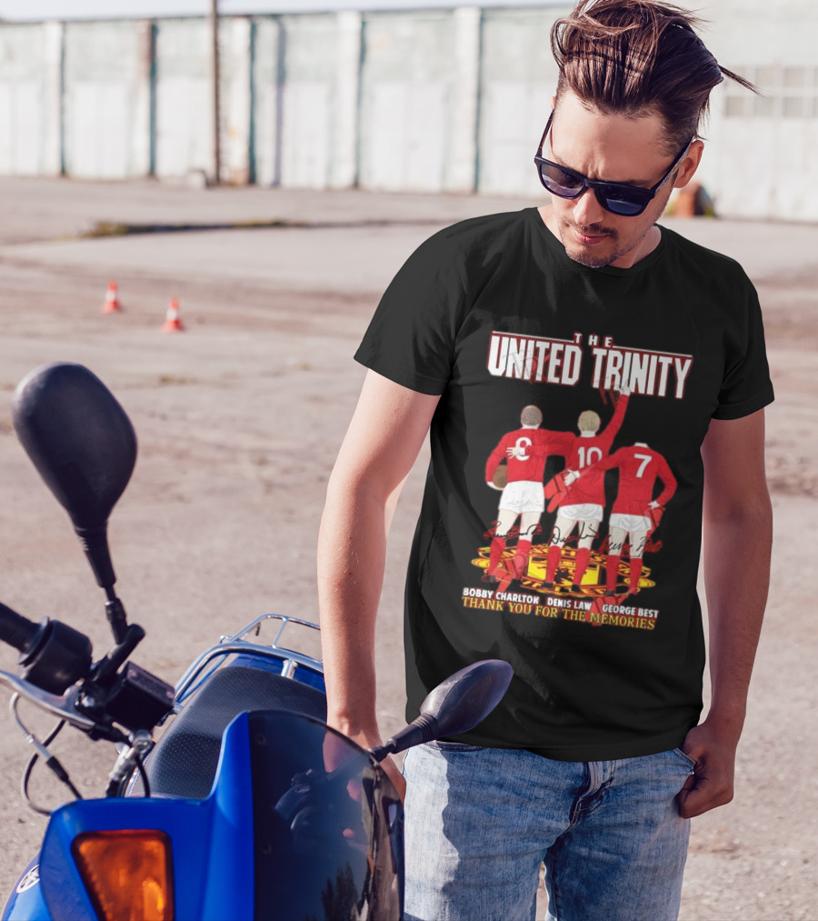 The United Trinity Bobby Charlton Denis Law George Best Thank You For The Memories T-Shirt