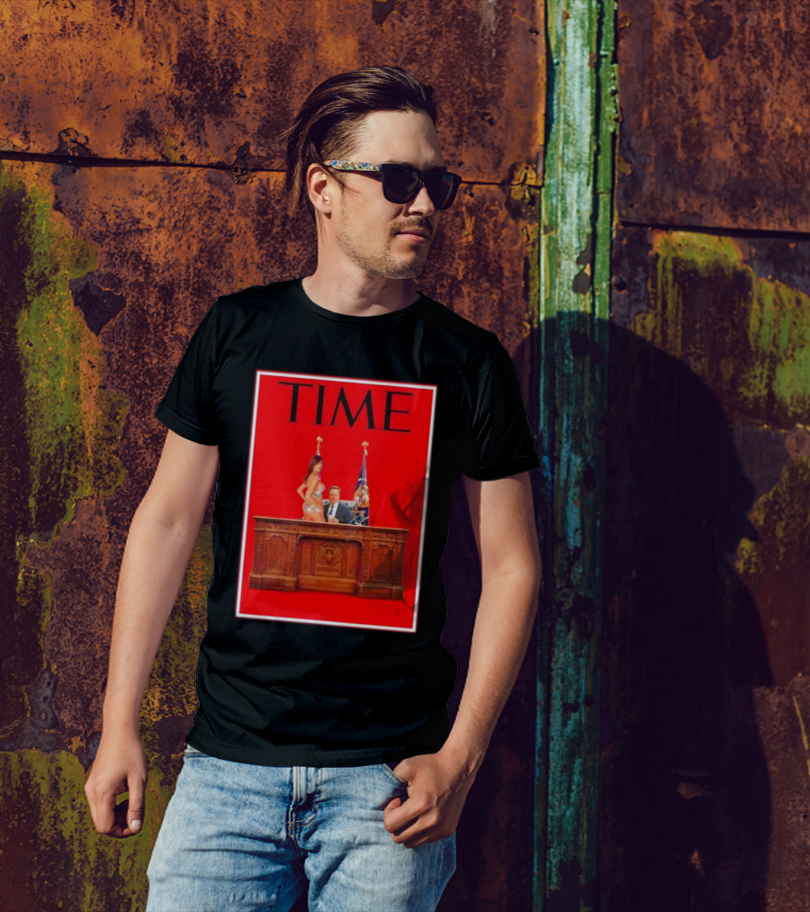 TIME Elon Musk And Melania Trump Desk Red Background T-Shirt