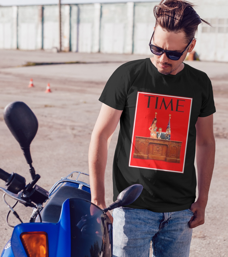 TIME Elon Musk And Melania Trump Desk Red Background T-Shirt