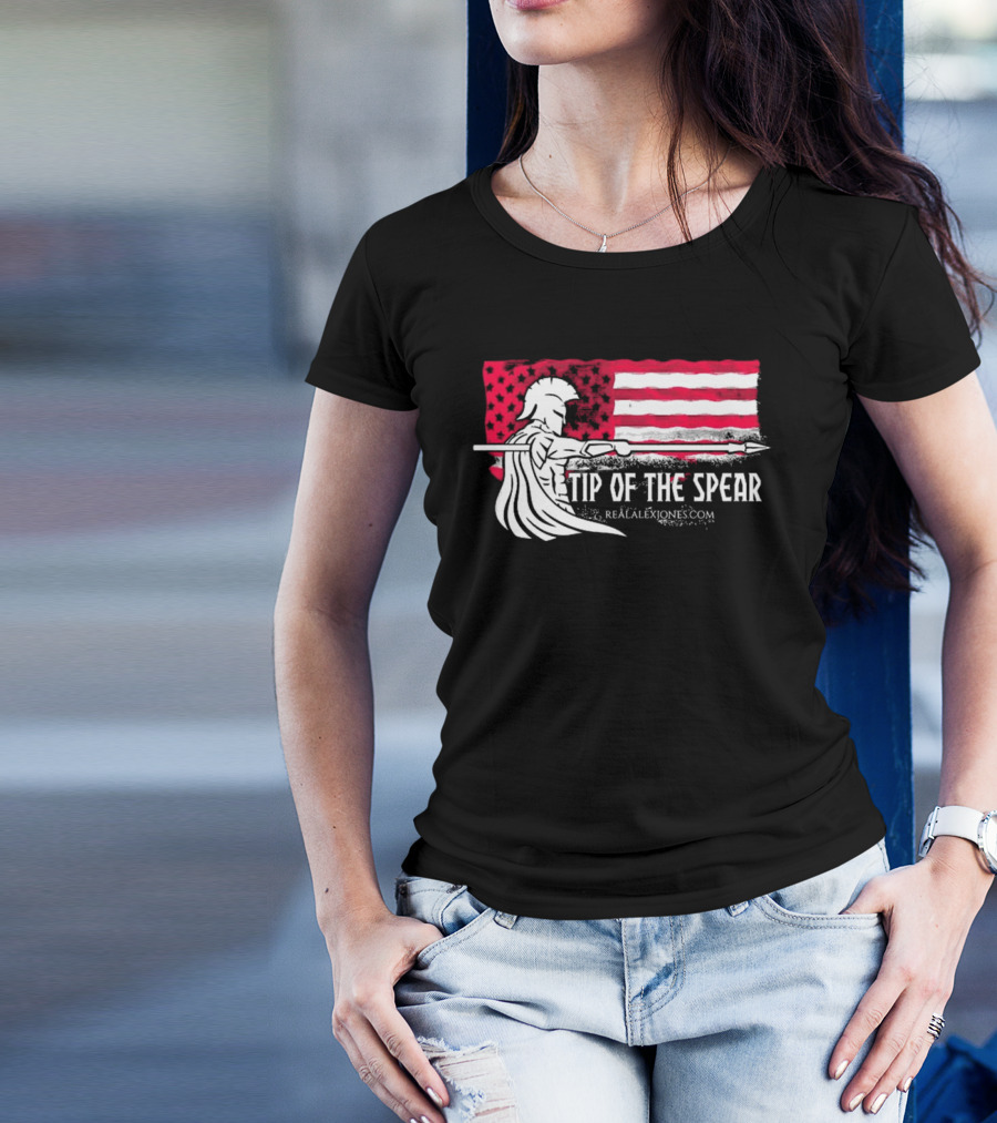 Tip Of The Spear Spartans American Flag RealAlexJones.com T-Shirt