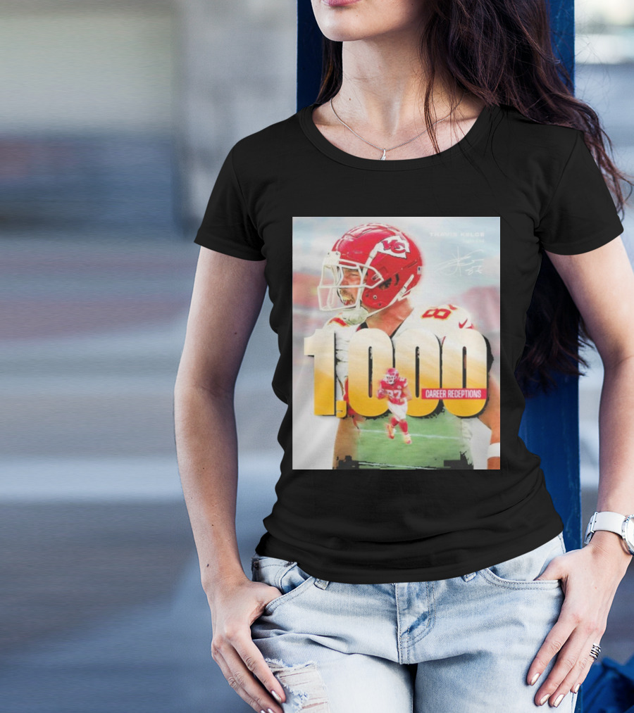 Travis Kelce 1000 Career Receptions Milestone Celebration NFL Iconic Achievement T-Shirt