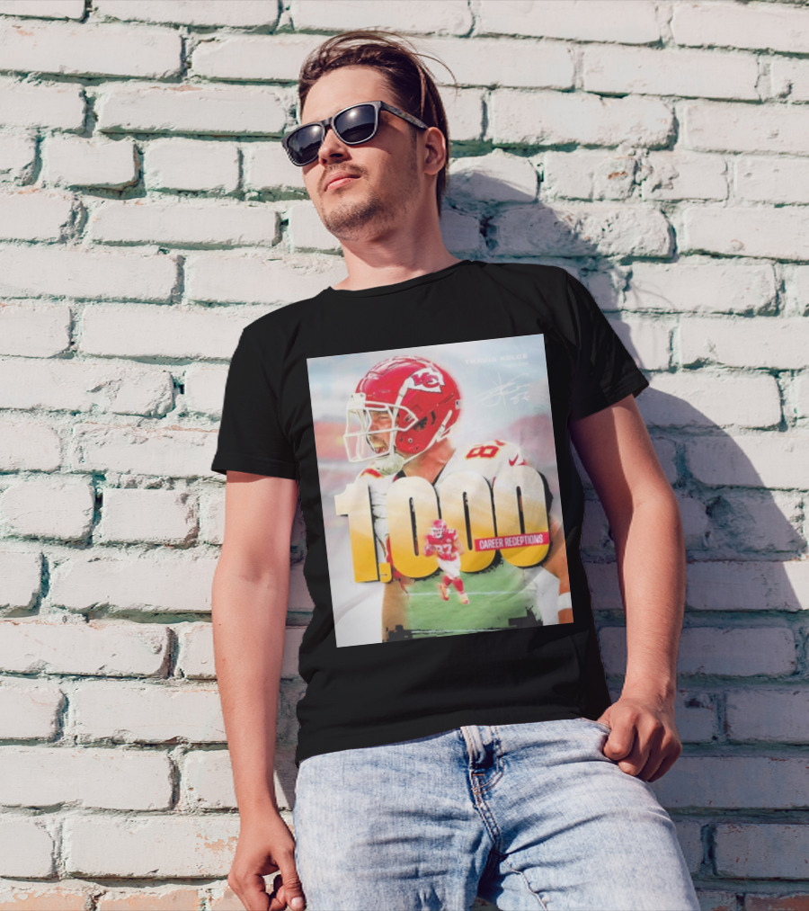 Travis Kelce 1000 Career Receptions Milestone Celebration NFL Iconic Achievement T-Shirt