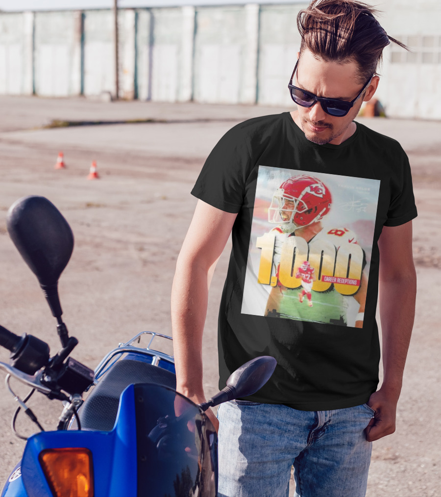 Travis Kelce 1000 Career Receptions Milestone Celebration NFL Iconic Achievement T-Shirt