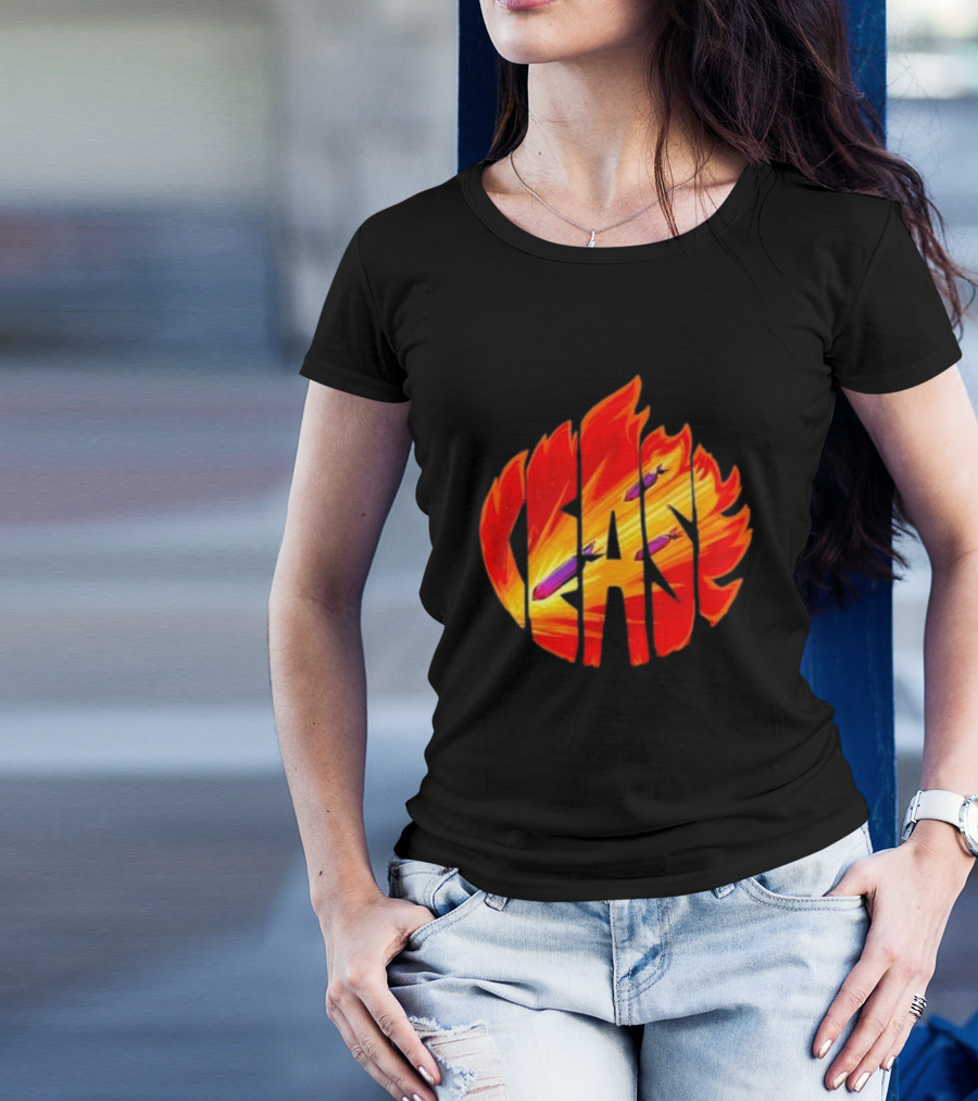 Cease Fire Flame Letters With Missiles T-Shirt