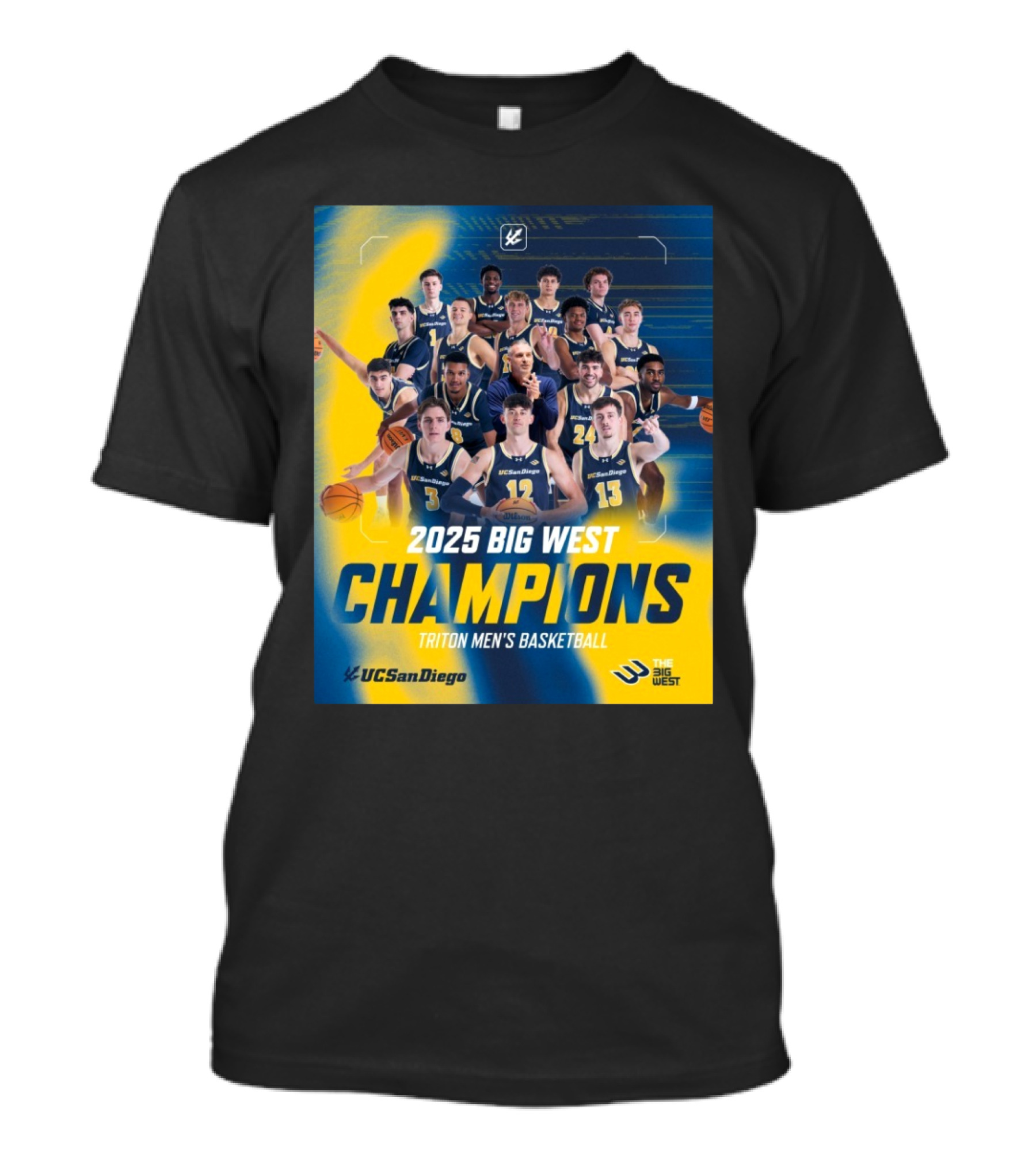 UC San Diego Triton Men's Basketball 2025 Big West Champions Team T-Shirt