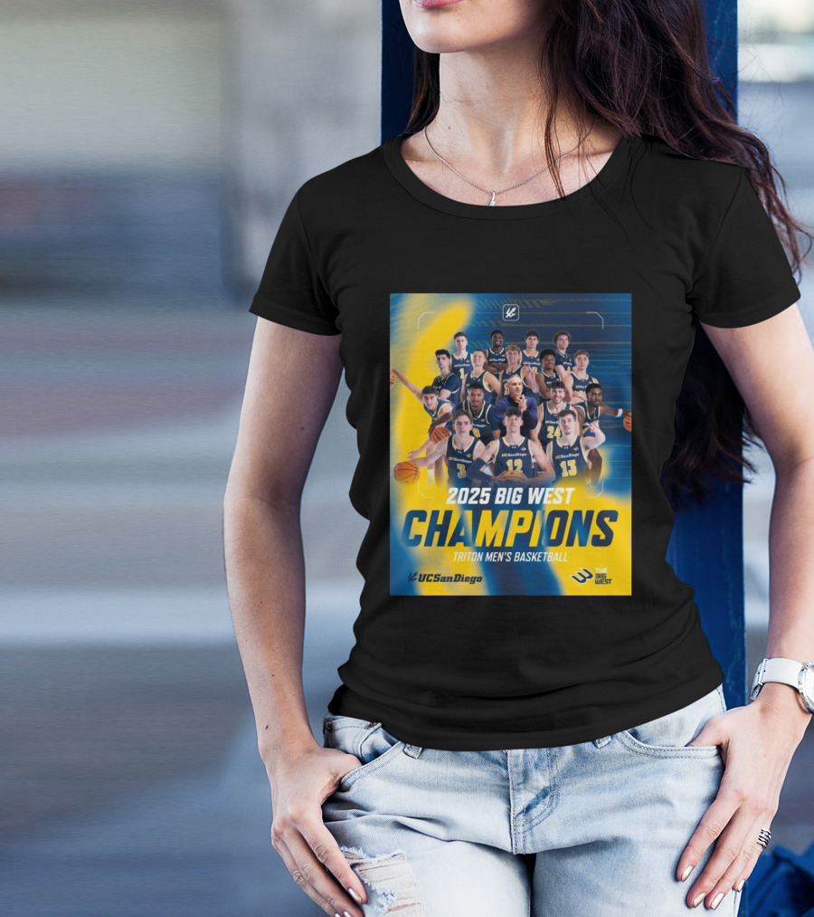 UC San Diego Triton Men's Basketball 2025 Big West Champions Team T-Shirt