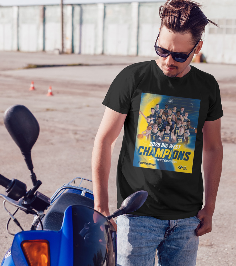 UC San Diego Triton Men's Basketball 2025 Big West Champions Team T-Shirt
