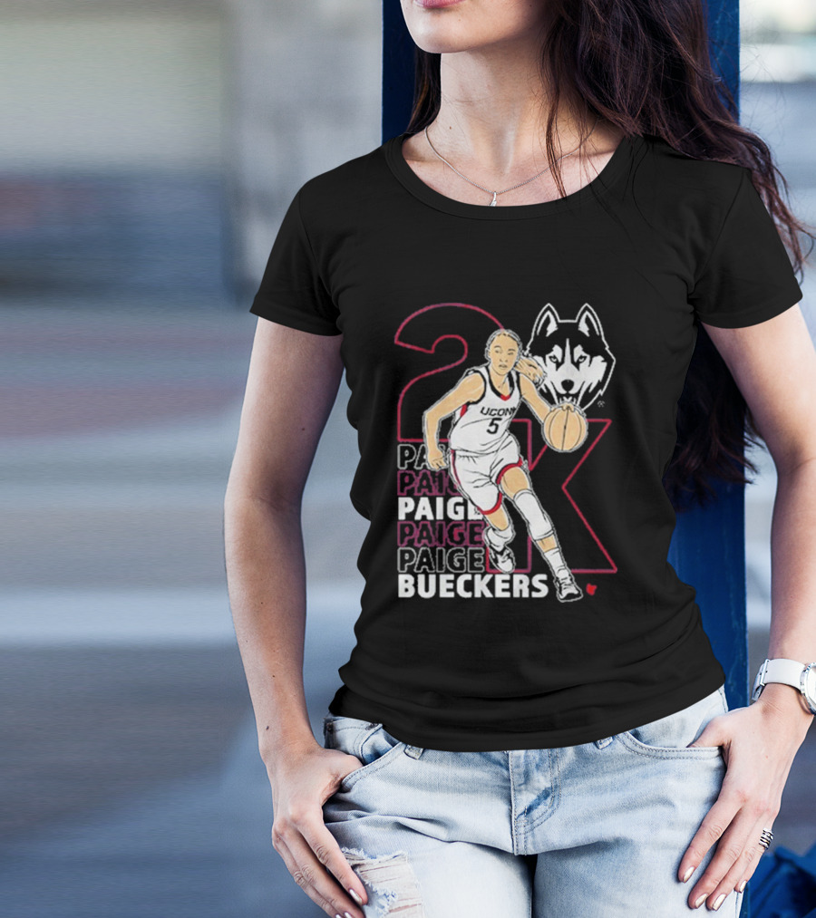 UConn Basketball Paige Bueckers 2K Athlete Silhouette And Husky Mascot T-Shirt