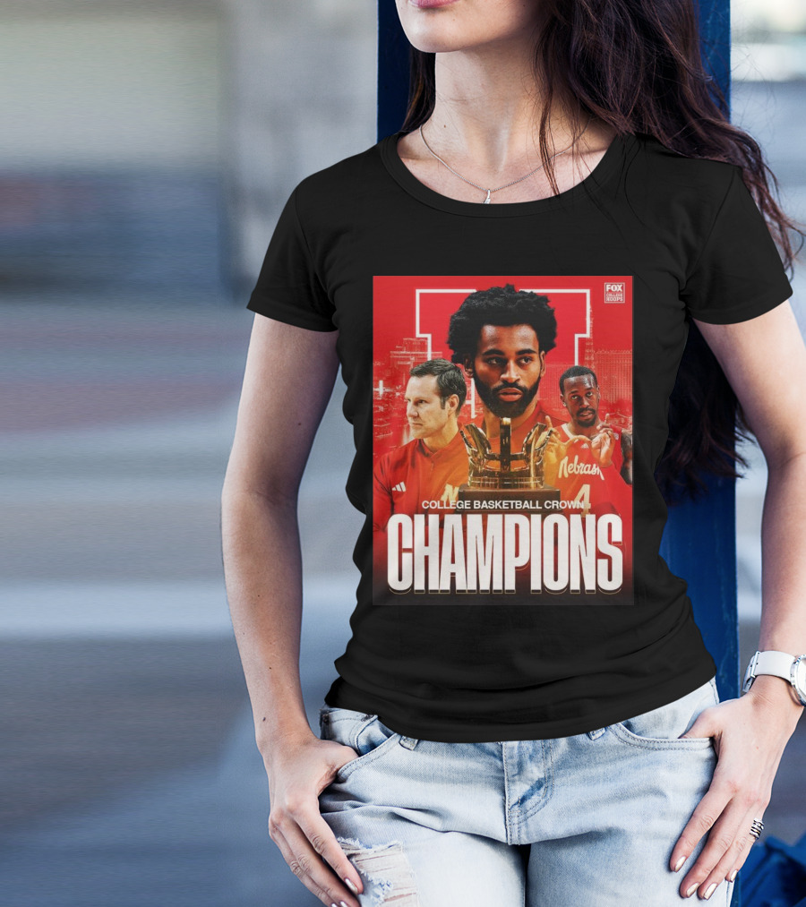FOX College Hoops Nebraska Basketball College Basketball Crown Champions T-Shirt