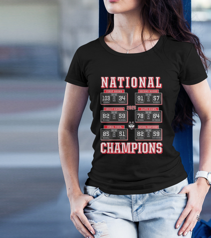 UConn Huskies 2025 NCAA Women’s Basketball National Champions Scoreboard Highlights T-Shirt