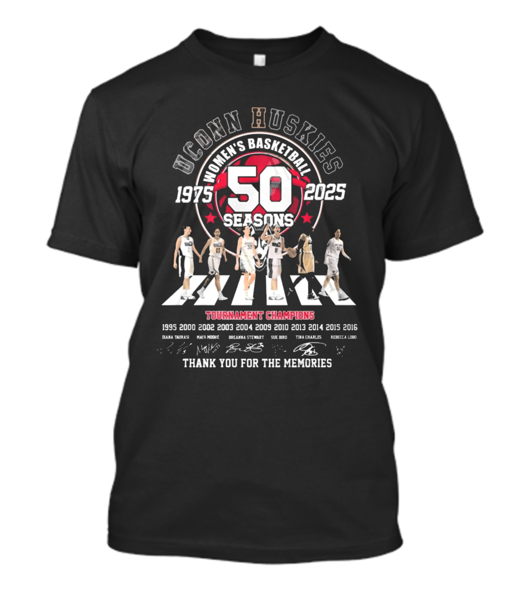 UConn Huskies Women's Basketball 50 Seasons 1975-2025 Tournament Champions Thank You For The Memories T-Shirt