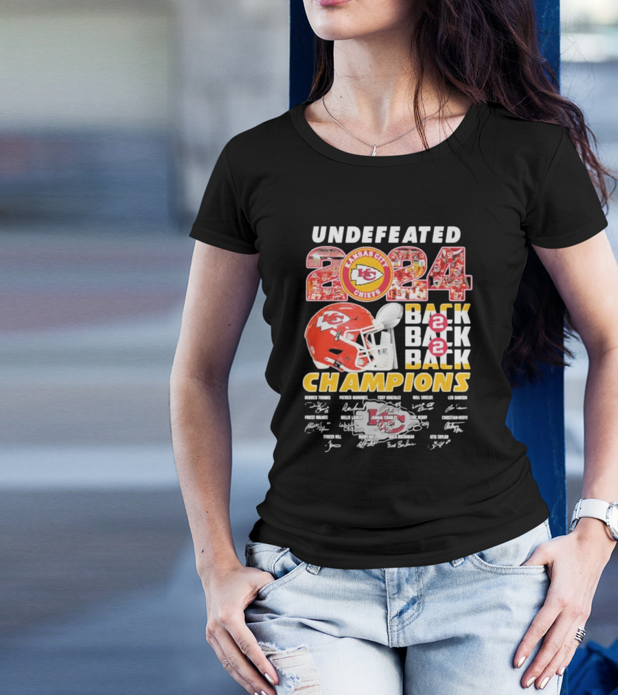 Undefeated 2024 Kansas City Chiefs Back 2 Back 2 Back Champions Signatures T-Shirt