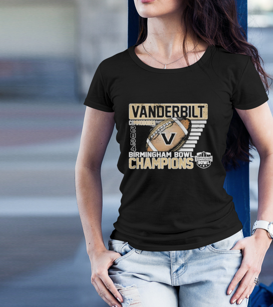 Vanderbilt Commodores 2024 Birmingham Bowl Champions Football V Badge T-Shirt
