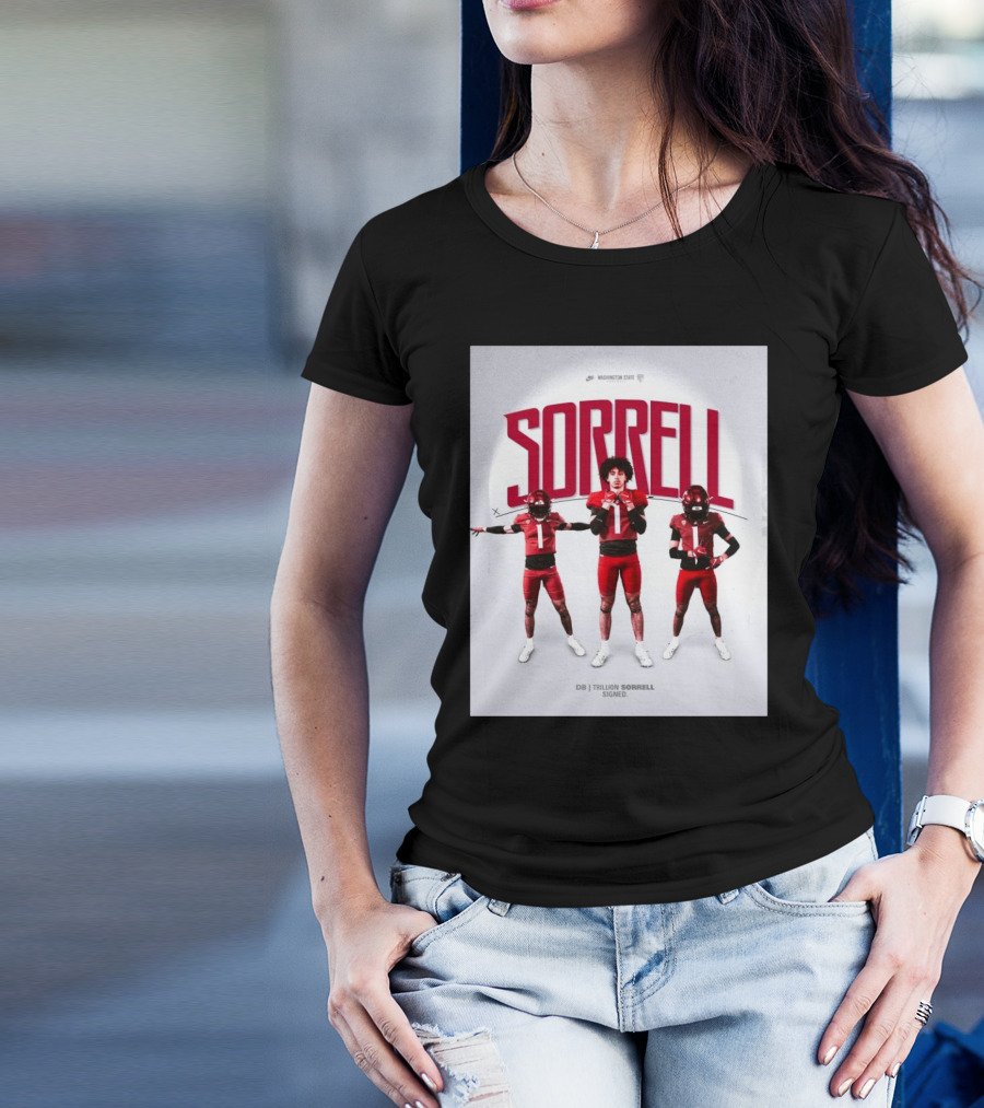 Washington State Cougars Sorrell DB Trillion Signed Football Palouse T-Shirt