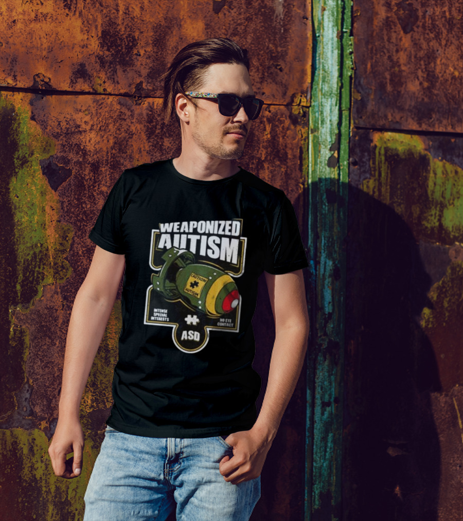 "Weaponized Autism Caution Bomb Intense Special Interests No Eye Contact ASD" T-Shirt