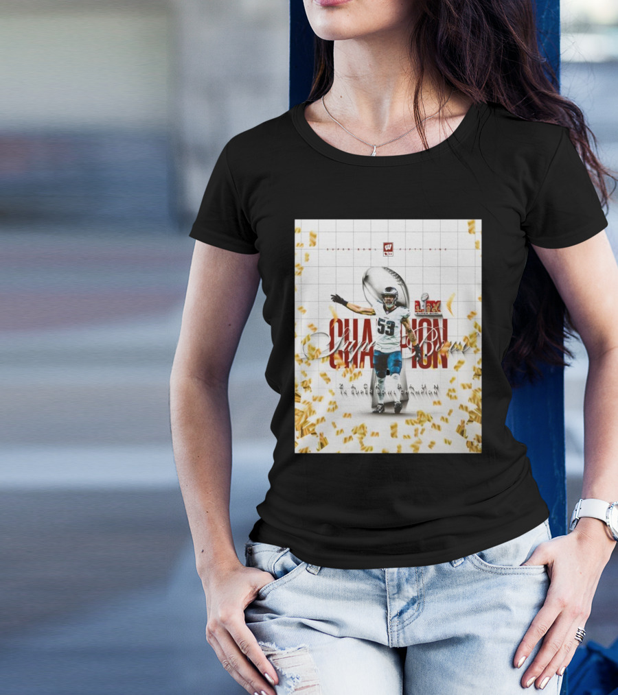 Wisconsin Football Super Bowl LIX Champion Zach Baun 1X Super Bowl Champion T-Shirt