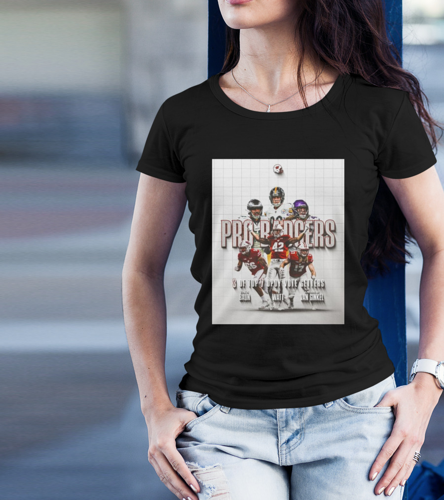 Wisconsin Football Pro Badgers NFL Stars Zack Baun TJ Watt Andrew Van Ginkel DPOY Vote Getters T-Shirt