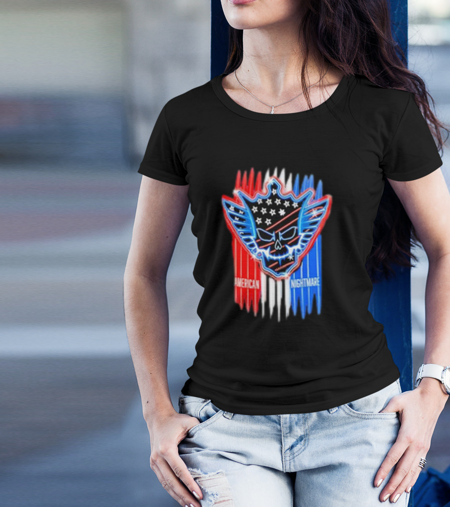 Cody Rhodes WWE Neon American Nightmare Skull Wing USA Flag T-Shirt