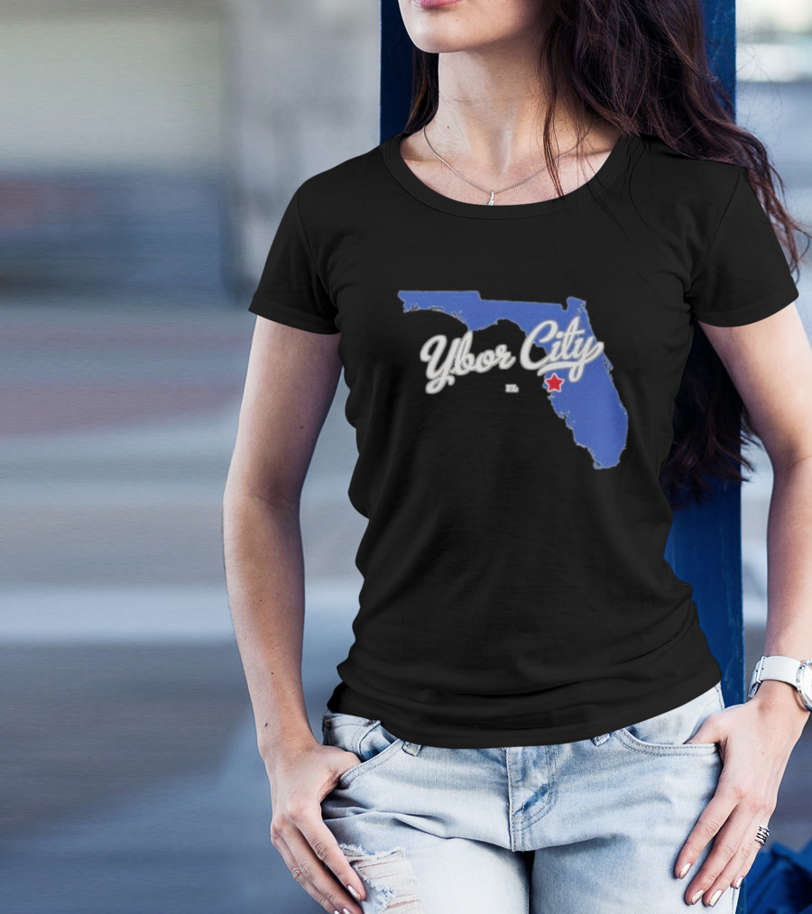 Ybor City Florida Map With Red Star Tampa Fl T-Shirt