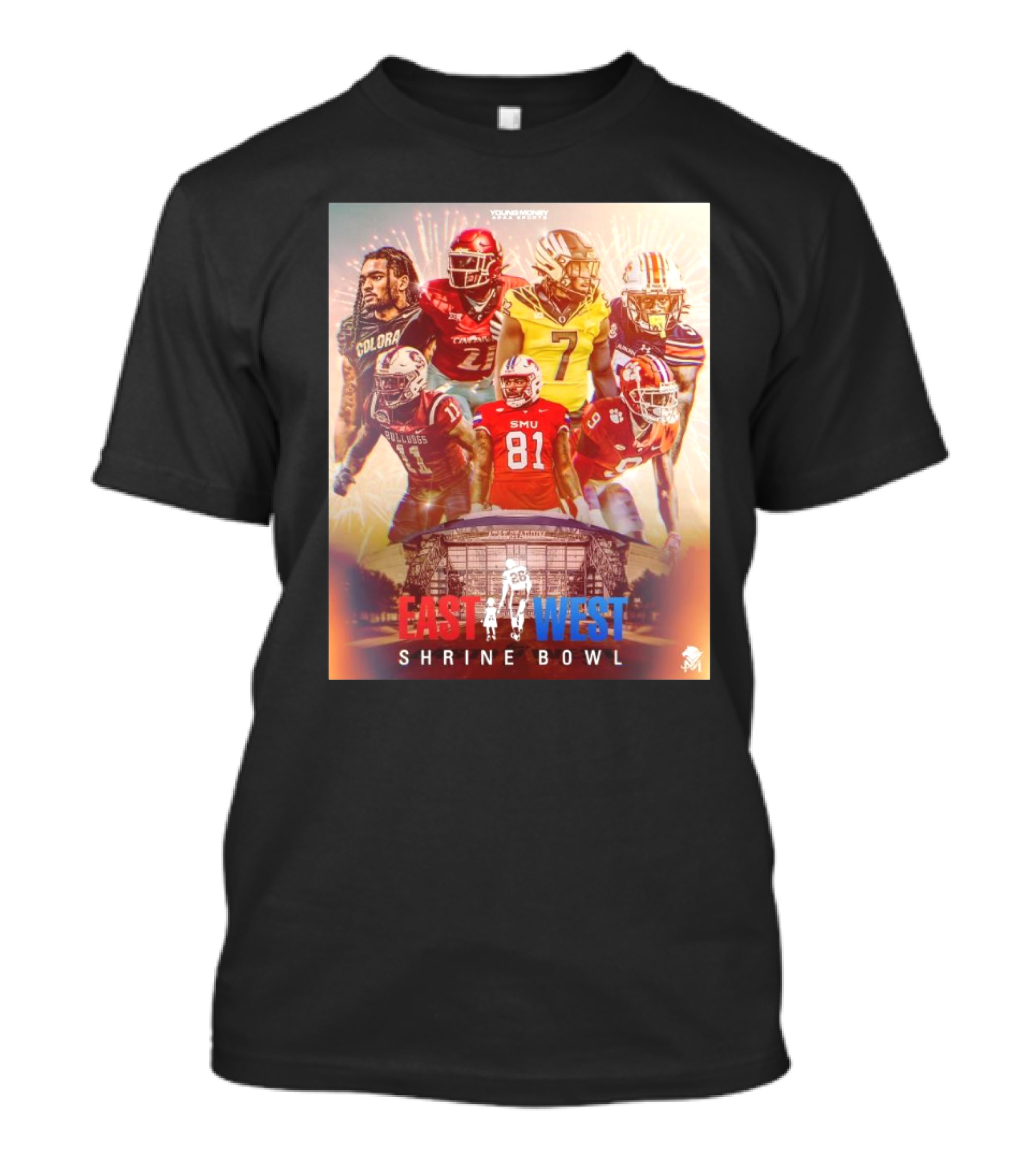 Young Money APAA Sports East-West Shrine Bowl Corey Kiner Aaron D. Smith Football T-Shirt