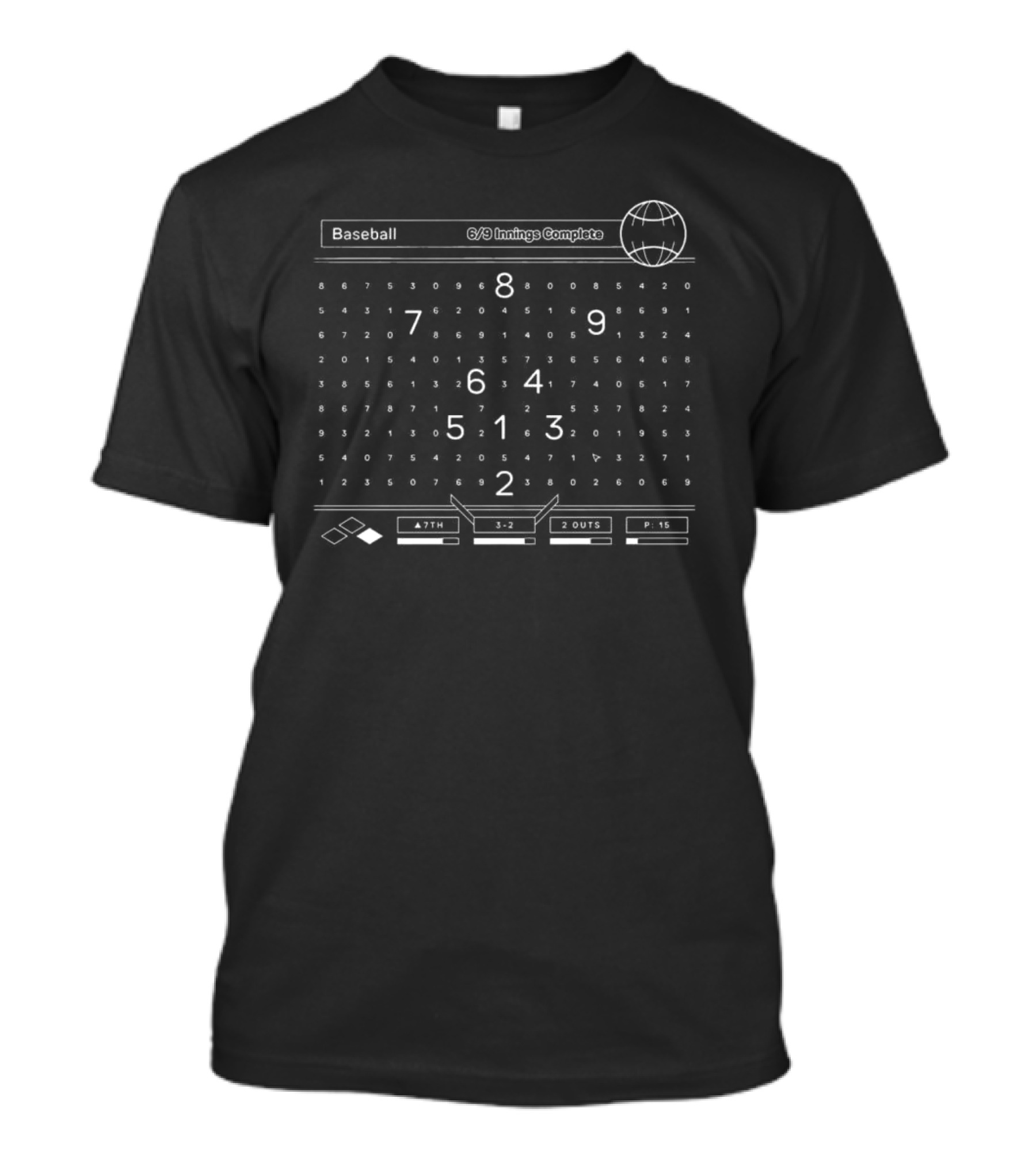 Baseball Sudoku Challenge Puzzle With Numbers And Bat Icon T-Shirt