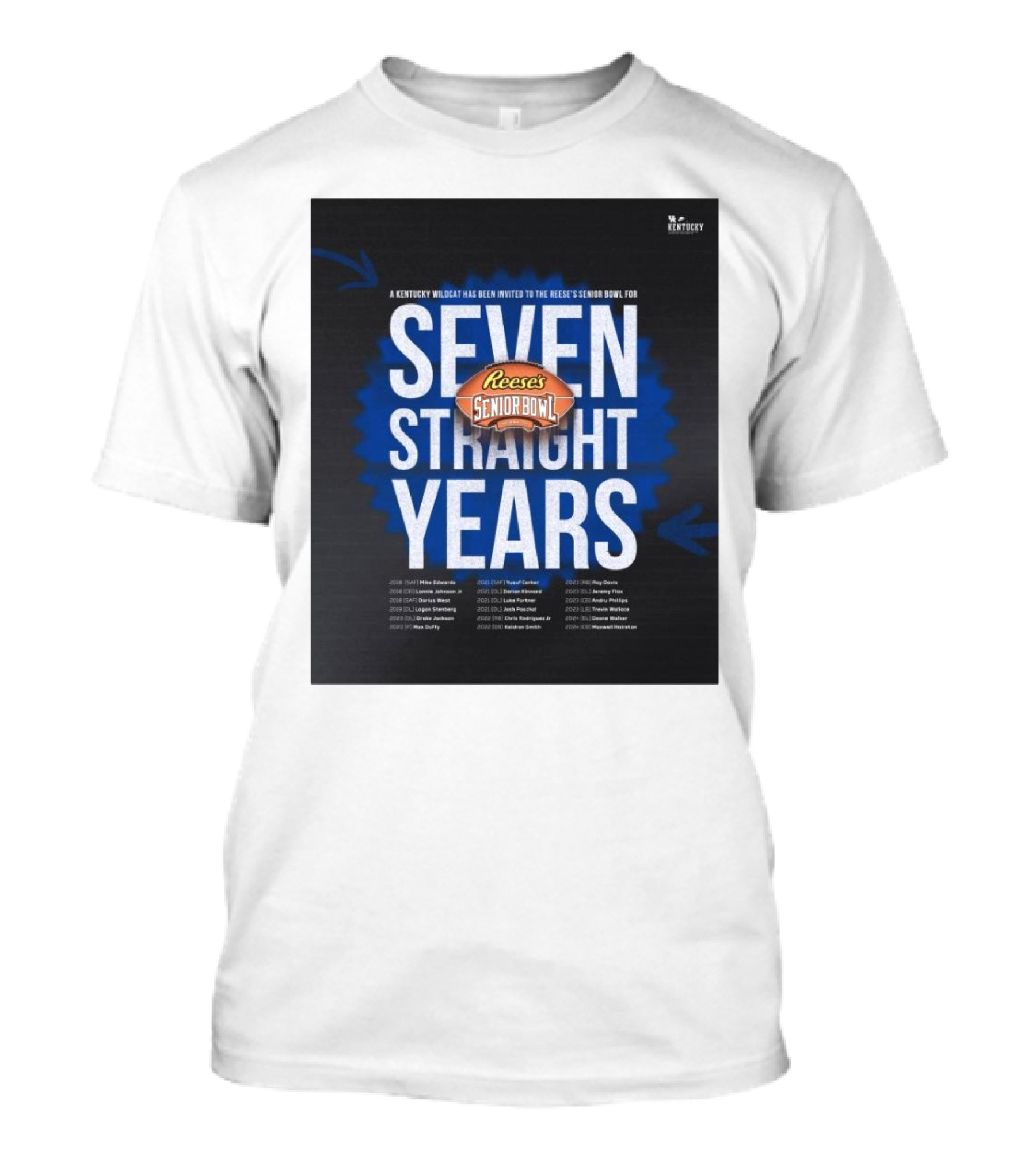 Seven Straight Years Kentucky Wildcat Reese’s Senior Bowl Invitation T-Shirt