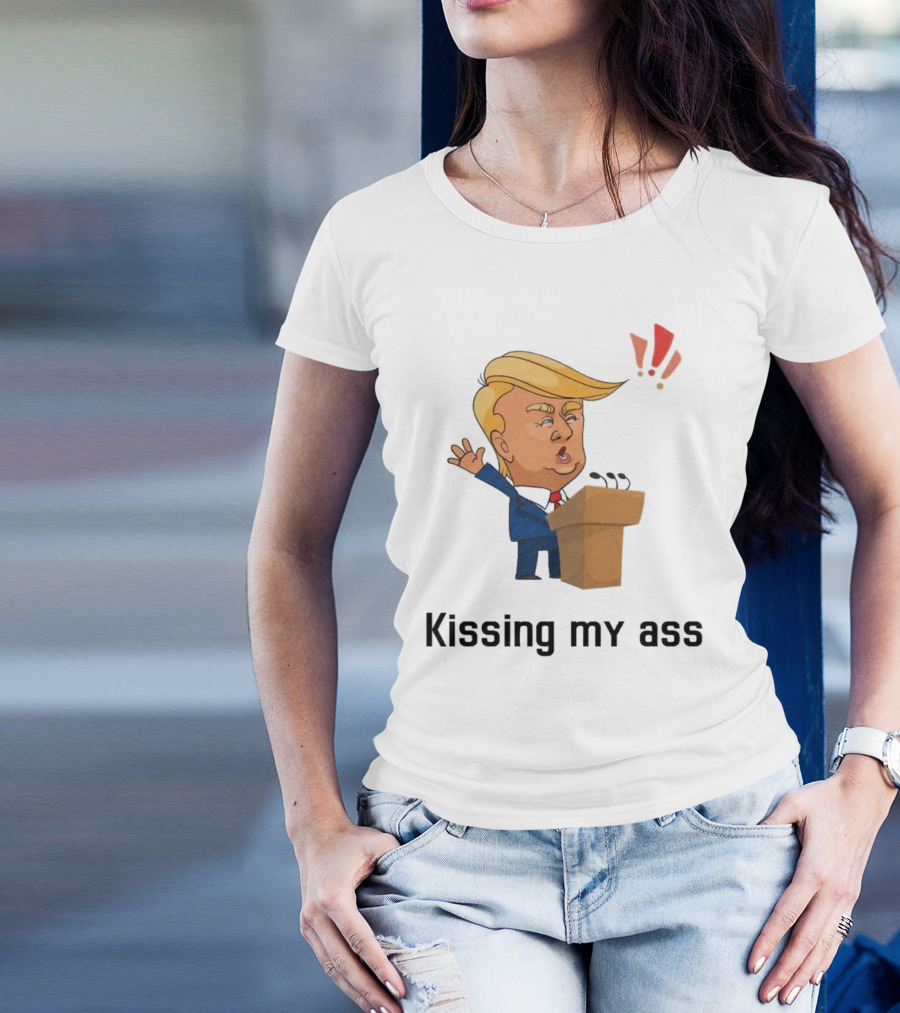 2025 Donald Trump Kissing My Ass Saying Negotiate Tariffs Cartoon Exclamation T-Shirt