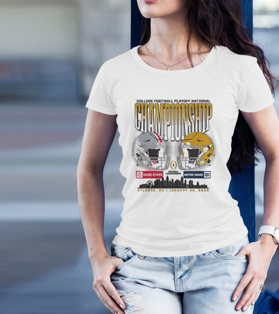 2025 College Football Playoff National Championship Ohio State Buckeyes Vs Notre Dame City Skyline Houston January 6 2025 T-Shirt
