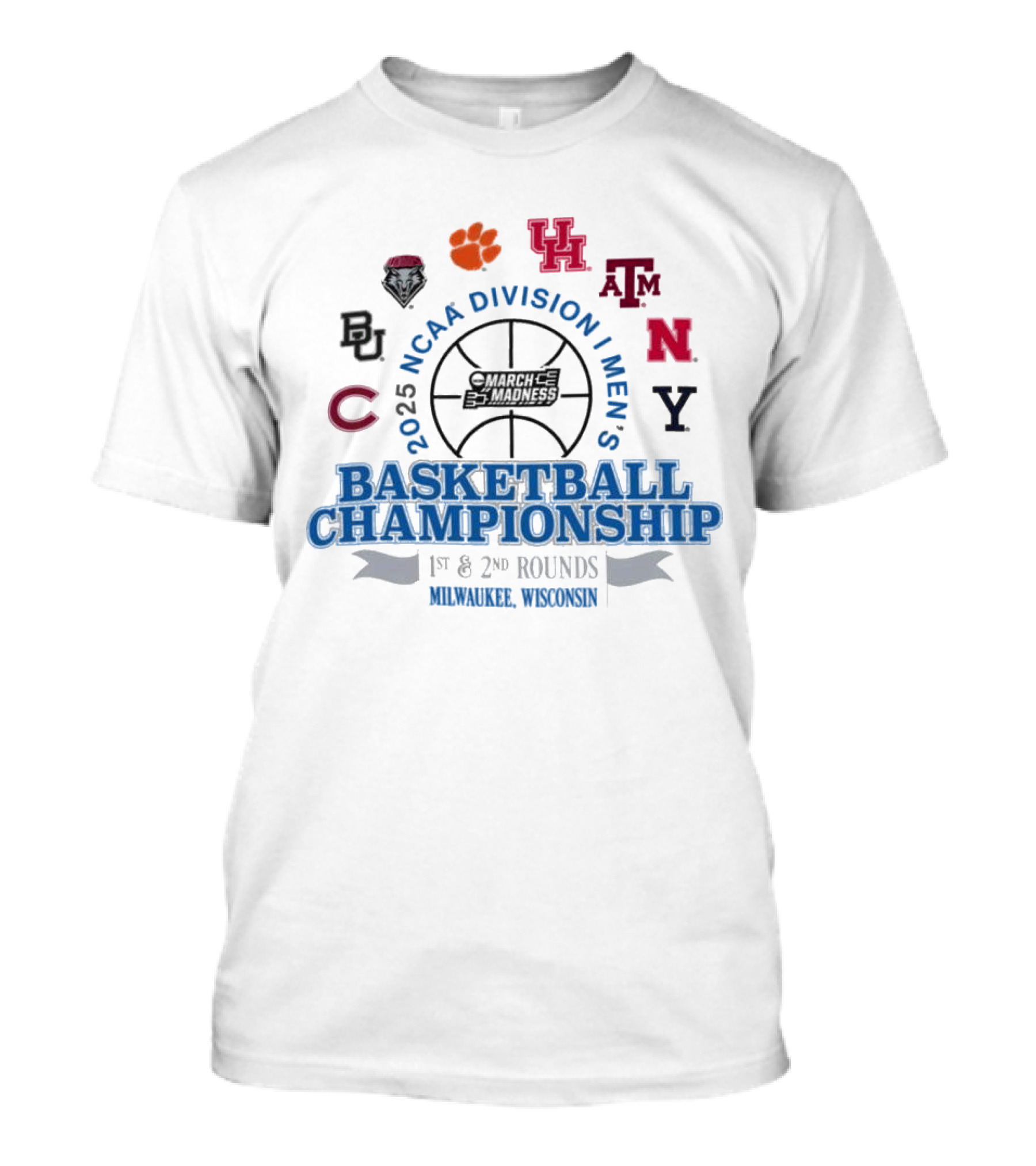 2025 NCAA Division I Men's Basketball Championship 1st & 2nd Rounds Logos Milwaukee Wisconsin T-Shirt