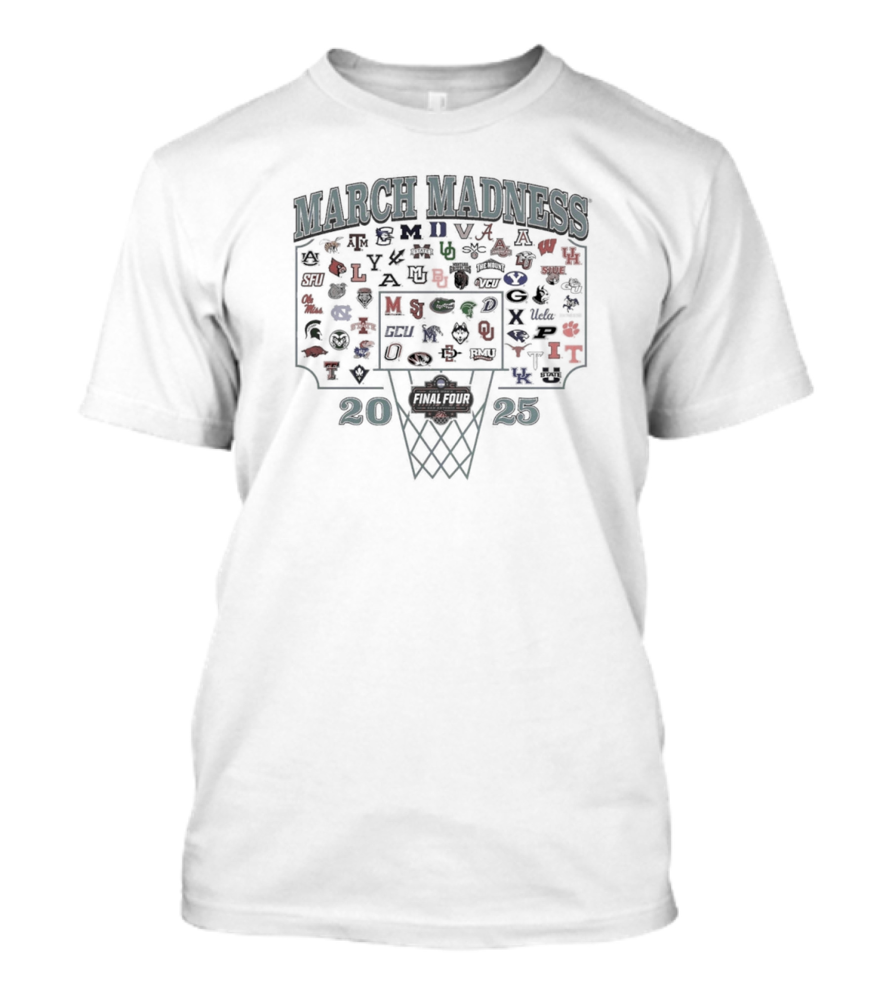 2025 March Madness NCAA Men's Basketball Tournament Team Logos T-Shirt