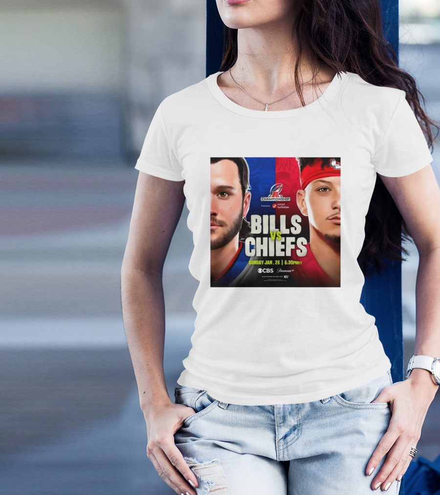 AFC Championship 2025 Bills Vs Chiefs Sunday Jan 26 6:30PM CBS Paramount+ T-Shirt
