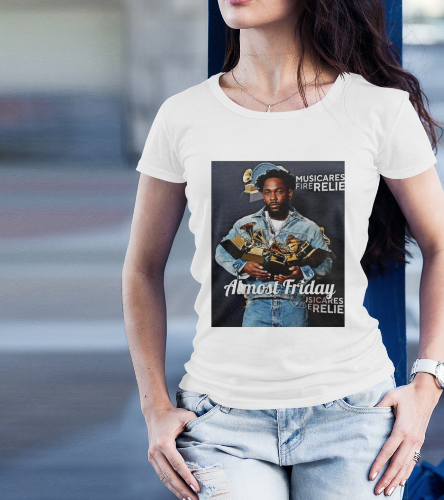 Almost Friday MusiCares Fire Relief Kendrick With Grammy Awards T-Shirt