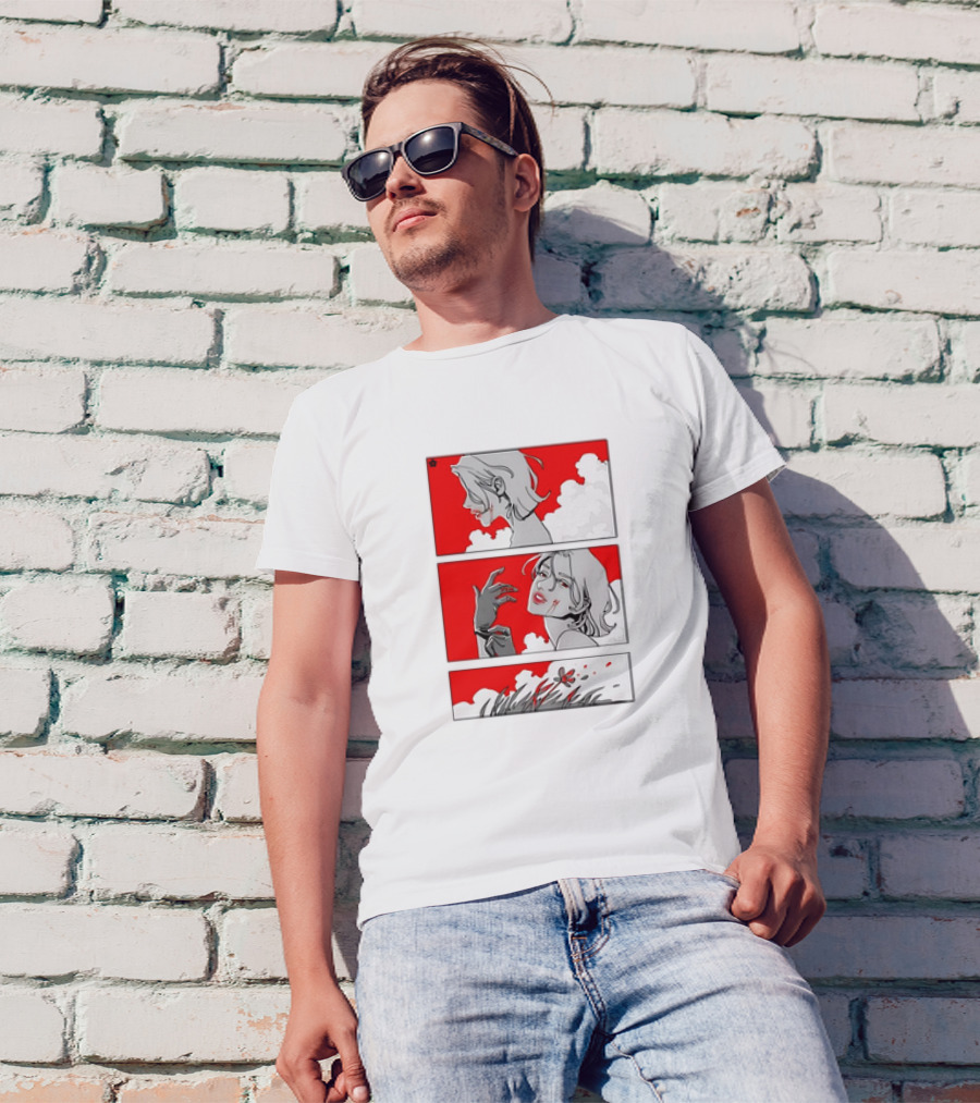 Alpha Male Hunter Comic Style Black And White Red Background T-Shirt