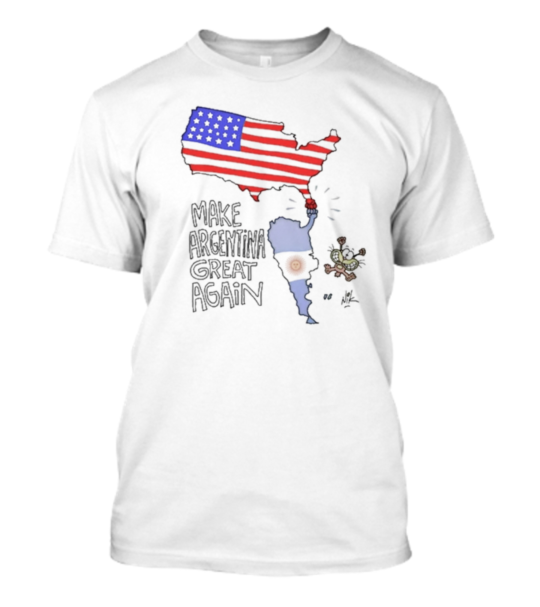 Asume Donald Trump Nueva Era De Prosperidad Make Argentina And America Great Again 2025 Map USA Flag T-Shirt