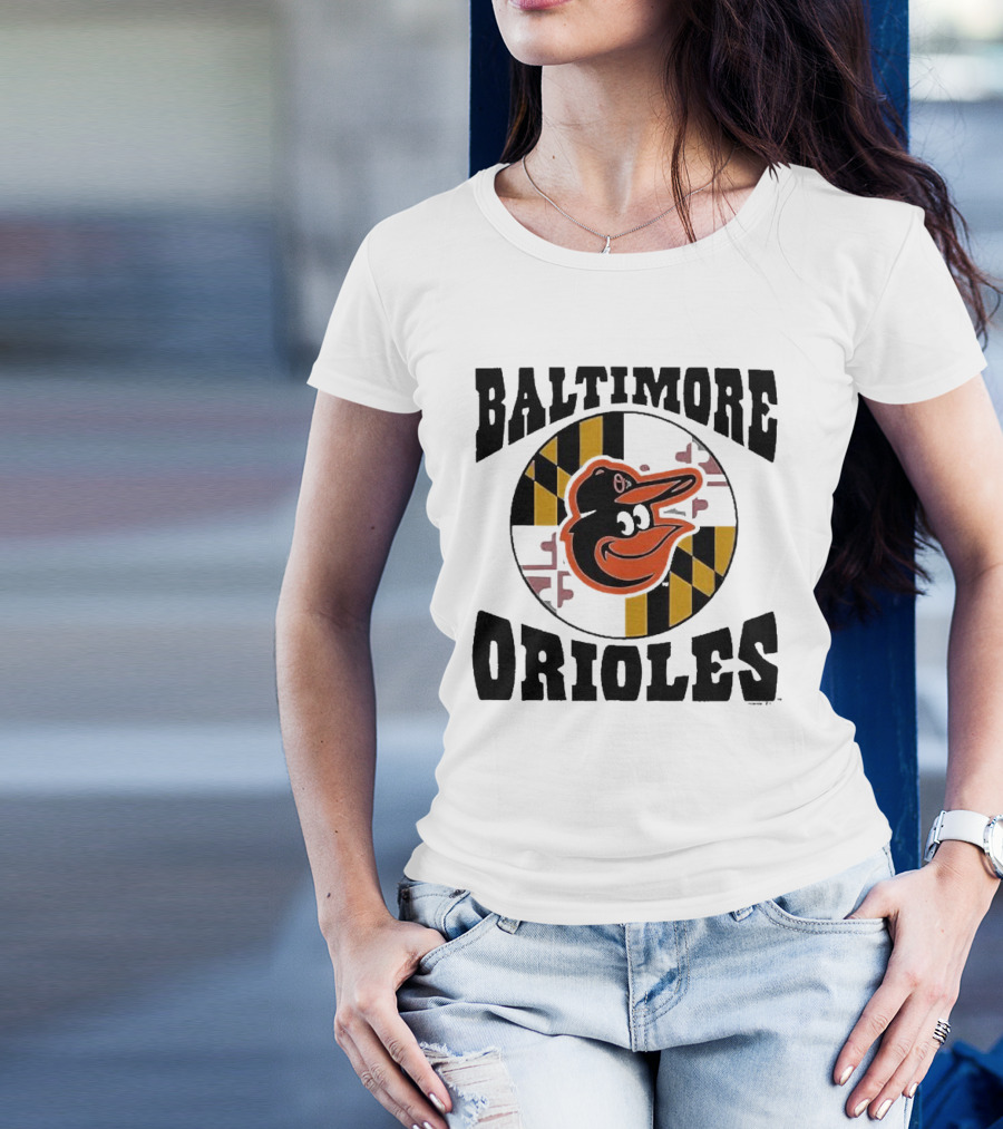 Baltimore Orioles Homage Hyper Local Tri-Blend Bird And Maryland Flag T-Shirt