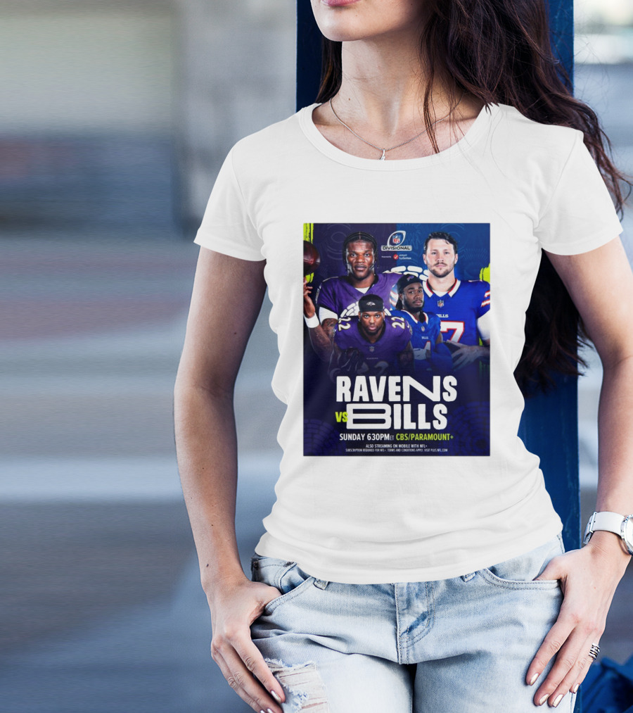Ravens Vs Bills NFL Divisional Sunday CBS Paramount Plus T-Shirt