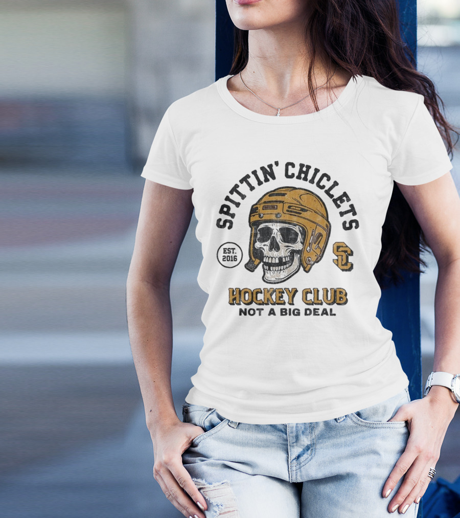 Barstool Sports Merch Spittin’ Chiclets Skull Helmet 2016 Hockey Club Not A Big Deal T-Shirt