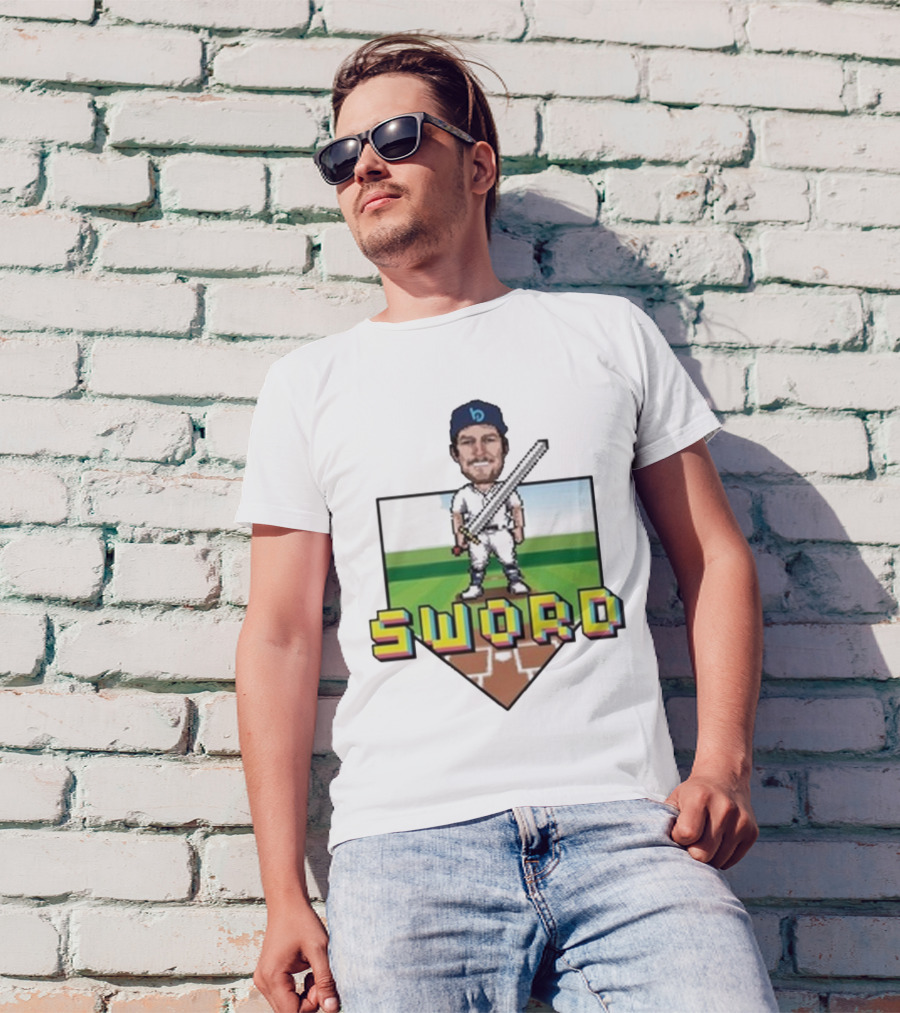 Pixelated Baseball Player Sword Bauer Outage T-Shirt