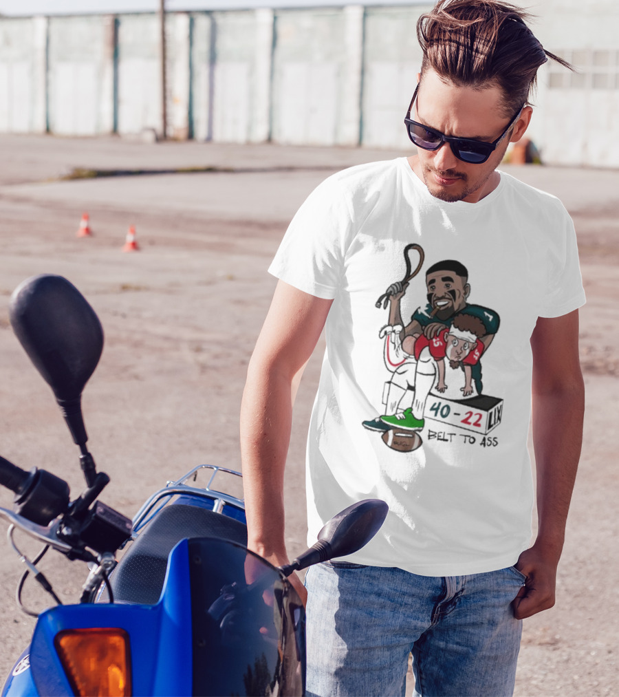 Belt To Ass 40-22 Jalen Hurts Beats Patrick Mahomes Sports Cartoon T-Shirt
