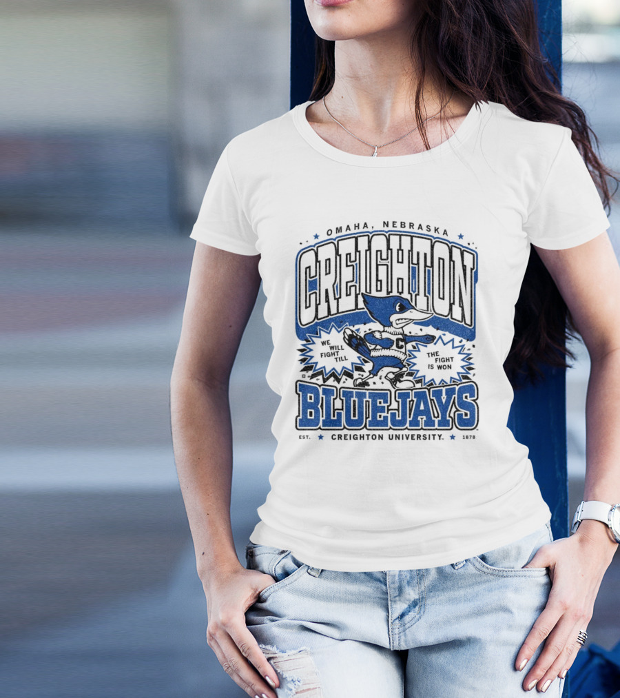 Creighton Bluejays Collegiate Mascot Running Blue Outline Retro Style T-Shirt