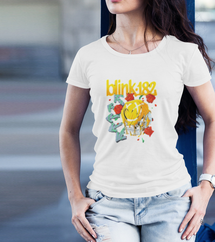 Blink 182 Skull Roses Dripping Yellow Paint T-Shirt