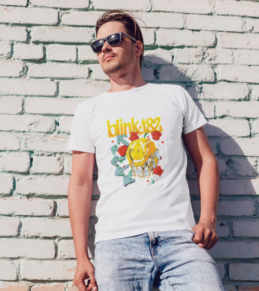 Blink 182 Skull Roses Dripping Yellow Paint T-Shirt